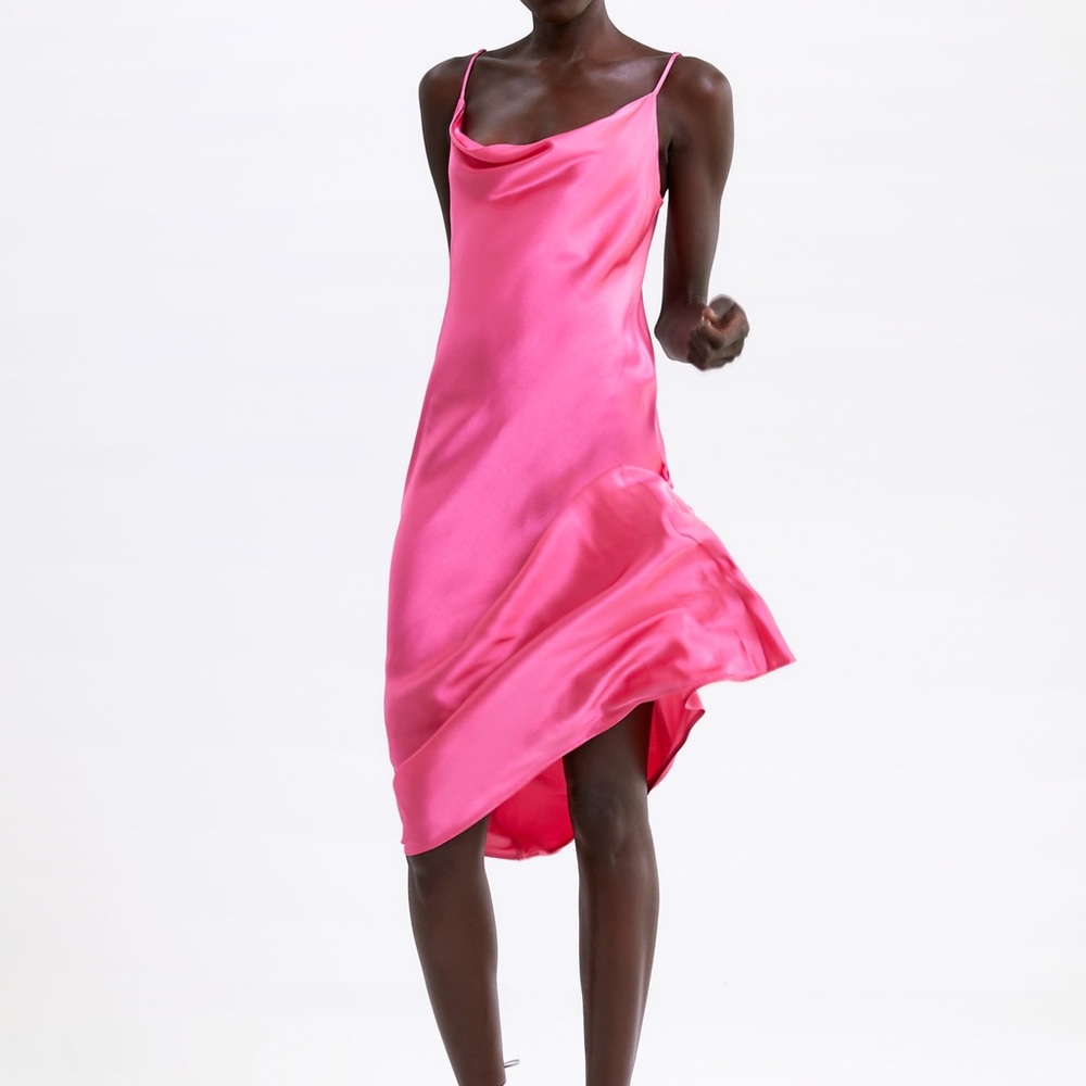 Zara satin fuschia dress
